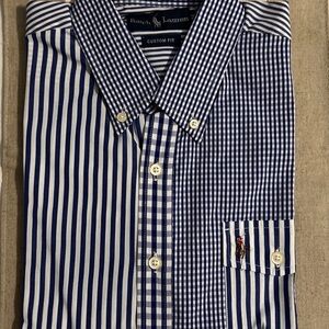 Ralph Lauren Men's Navy and White Checkered Shirt